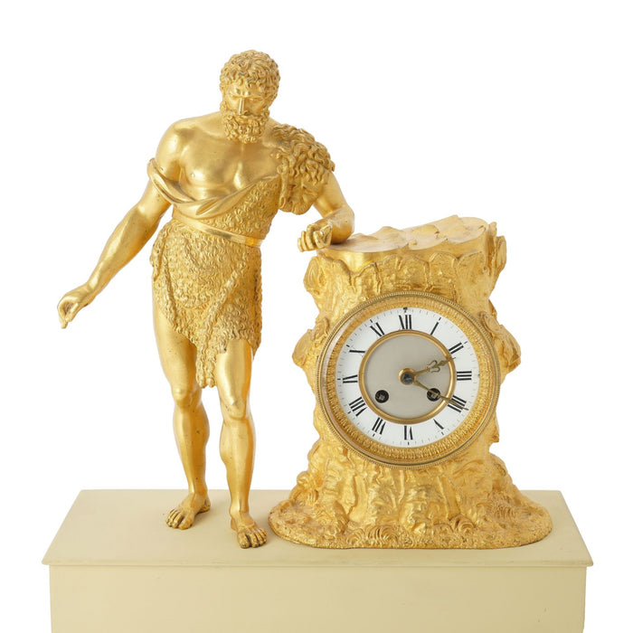 French Charles X period fire gilt bronze mantel clock (c. 1820-30)