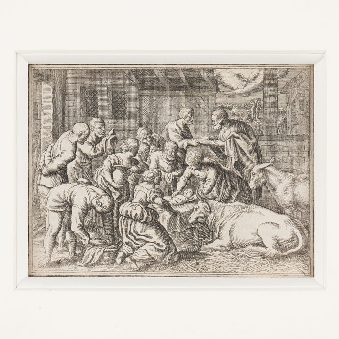 German copperplate engraving of the nativity (1600's)
