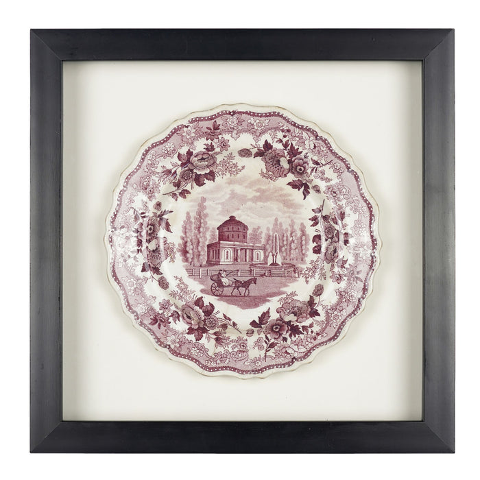 Pair of framed English mulberry transfer tea plates with two views of Philadelphia (c. 1835)