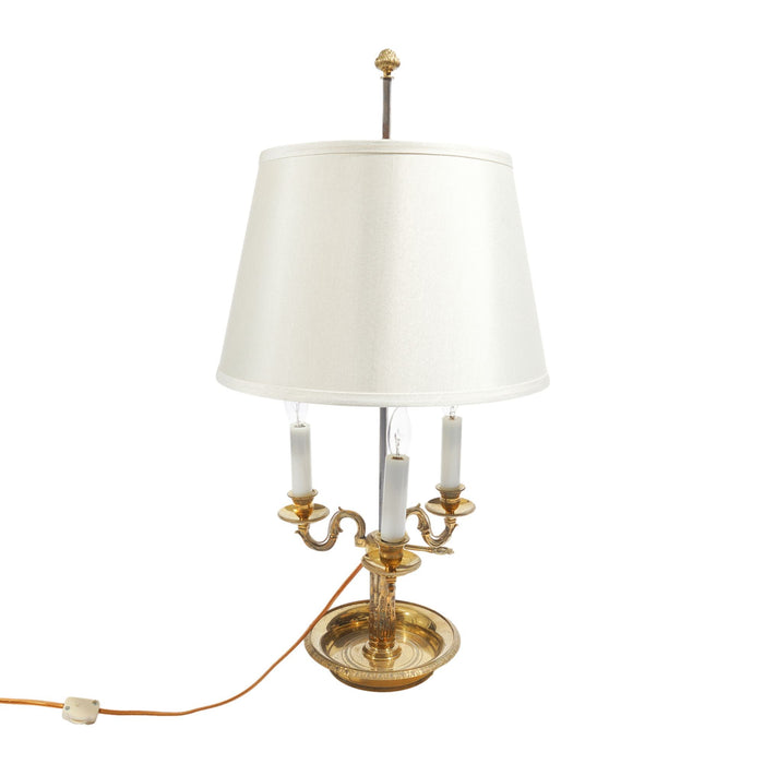 French Empire style cast brass three arm electrified lamp (c. 1935)