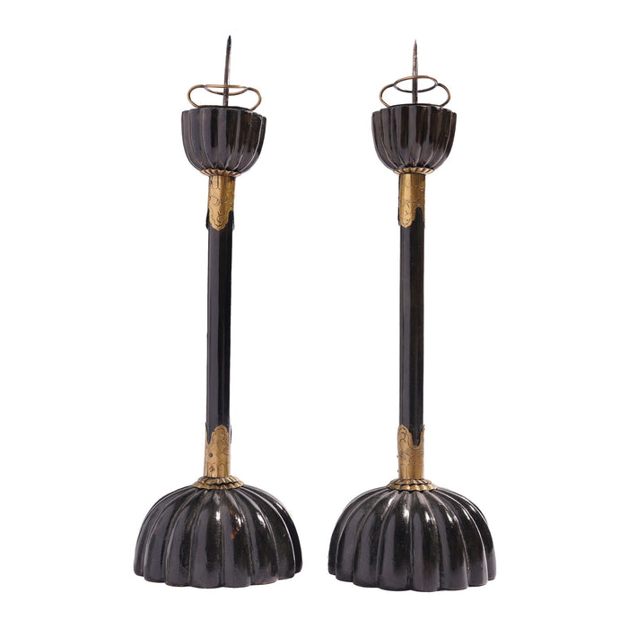 Pair of Japanese black lacquered altar sticks (c. 1800's)