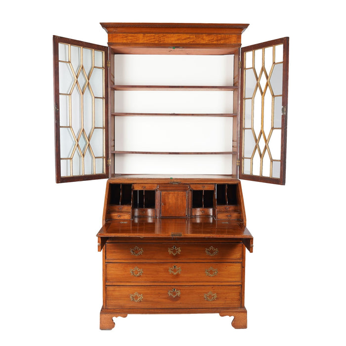 English George III Chippendale slant front secretary desk with glazed astragal doors (c. 1770)