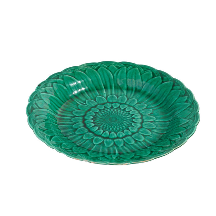 Sunflower green majolica tea plate by Wedgwood (c. 1850)