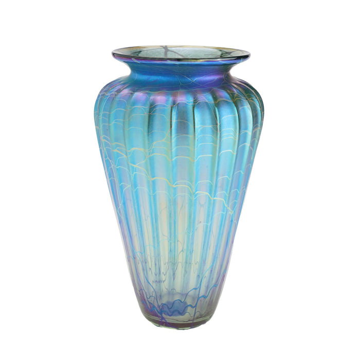 Contemporary iridescent blue blown glass vase by Mayauel Ward (2015)