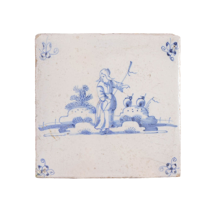 Set of 6 Delft cobalt blue figural faience tiles (c. 1650)