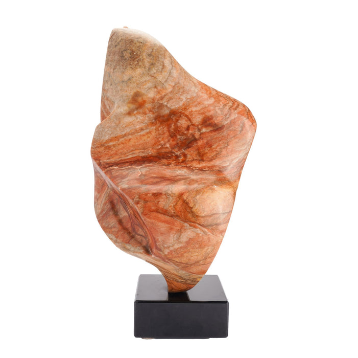 Abstract sculpture in rouge marble mounted on a Belgium black marble base