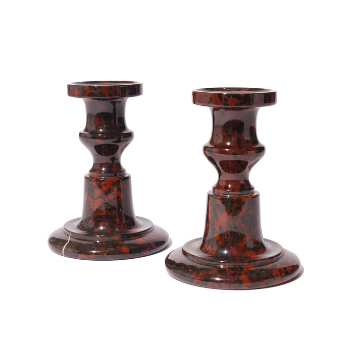 Pair of English turned serpentine candlesticks (c. 1835)