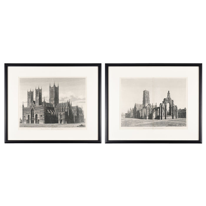 Pair of engravings of English gothic churches by John Coney (1819)