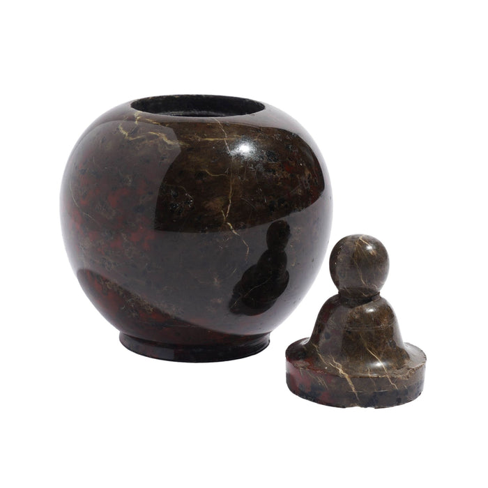 Carved globe form serpentine ink well (1800's)