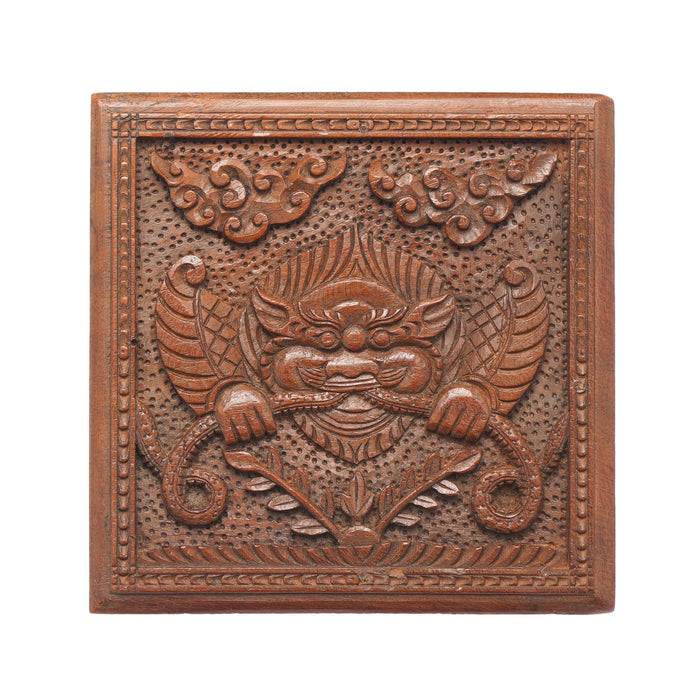 Hand carved Nepalese wood box with hinged lid (c. 1900-50)