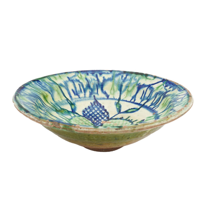 Himalayan redware bowl with cobalt and green glazes