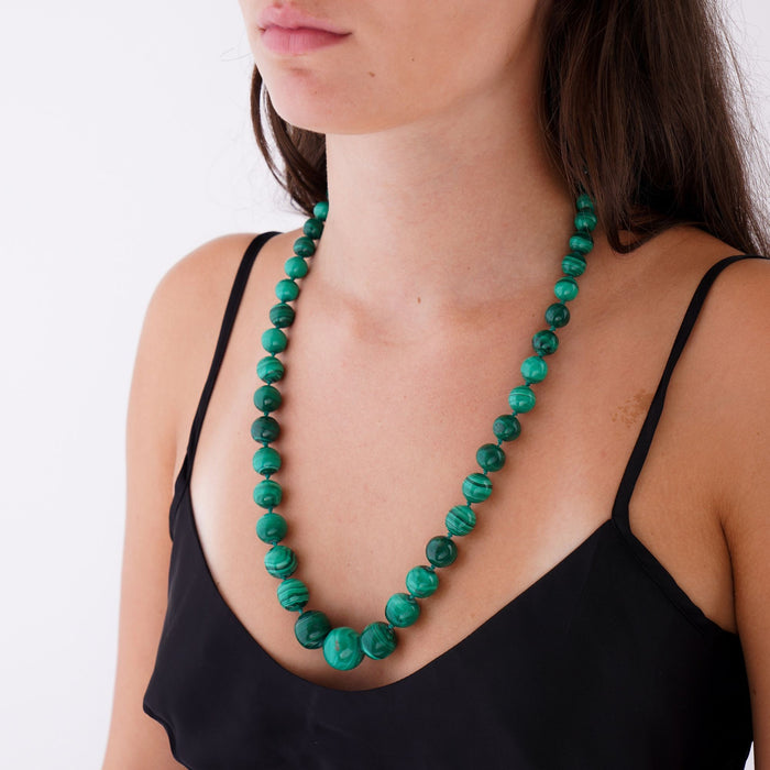 Necklace of graduated Russian malachite beads