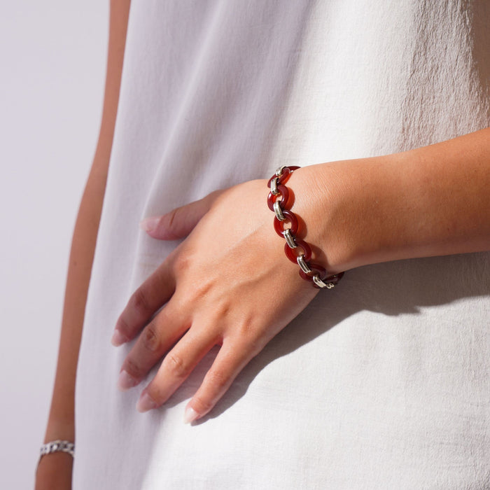 Bracelet of red carnelian rings & sterling silver (c. 1950)