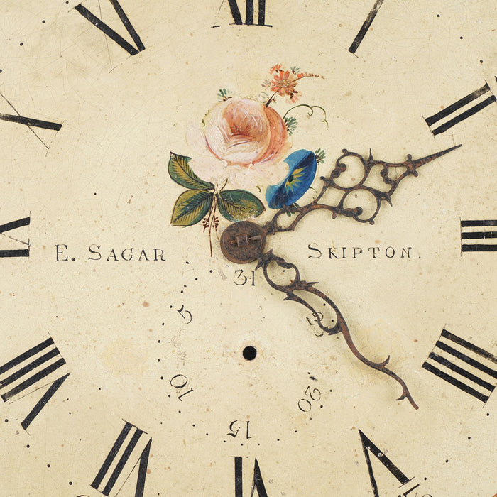 Japanned steel clock face with English roses by Edmund Sagar (1793-1805)