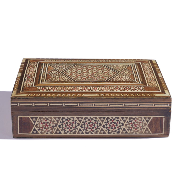 Intricately inlaid vintage Damascus box with hinged lid