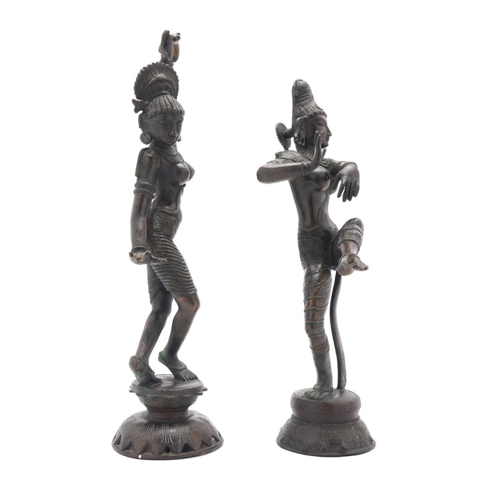 Pair of cast bronze Hindu figures of Parvati & Shiva (c. 1800's)