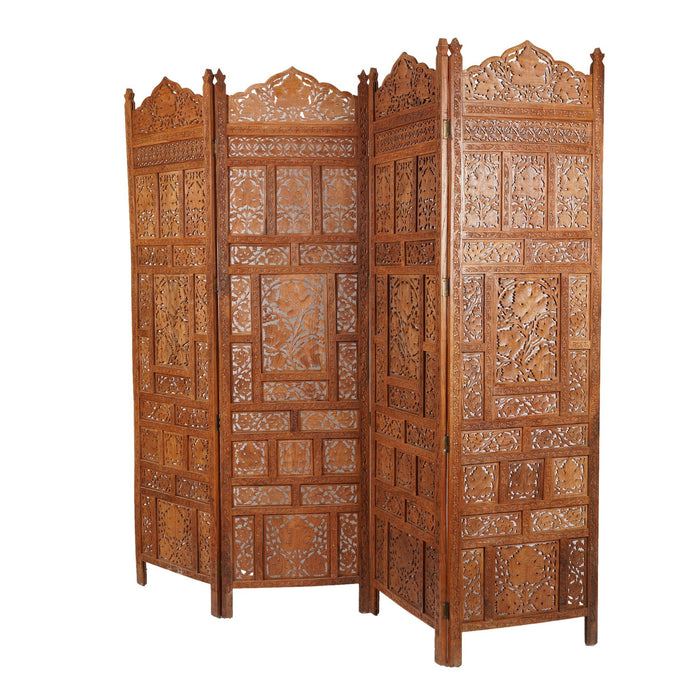 Indian carved & pierced teak folding screen (c. 1900-25)