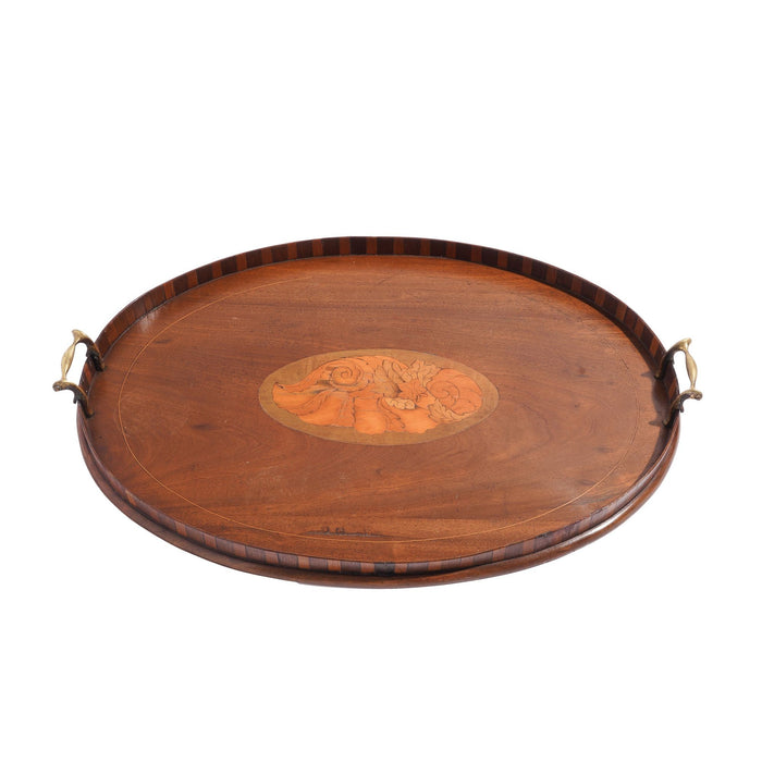 English inlaid serving tray with brass handles (c. 1800's)