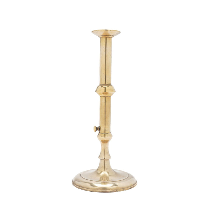 English Georgian cast brass cannon barrel candlestick (c. 1740)