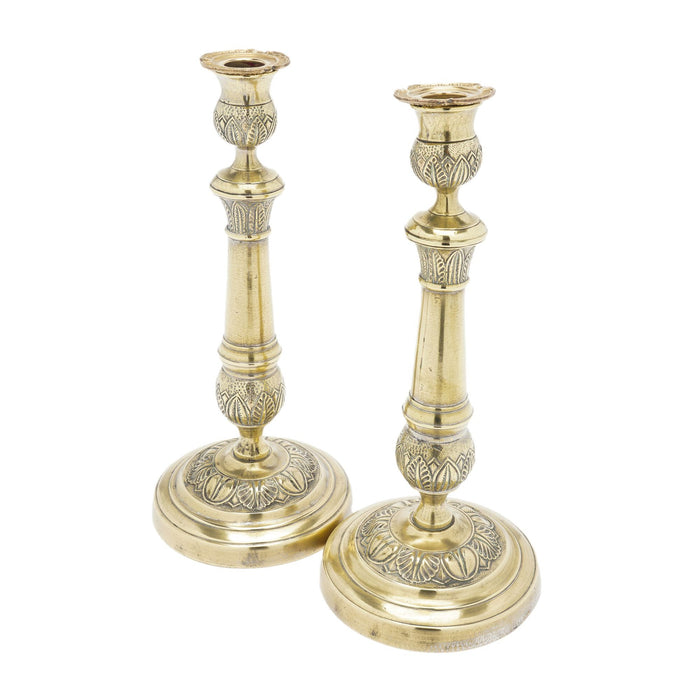 Pair of French Restoration silvered brass candlesticks (c. 1815-30)