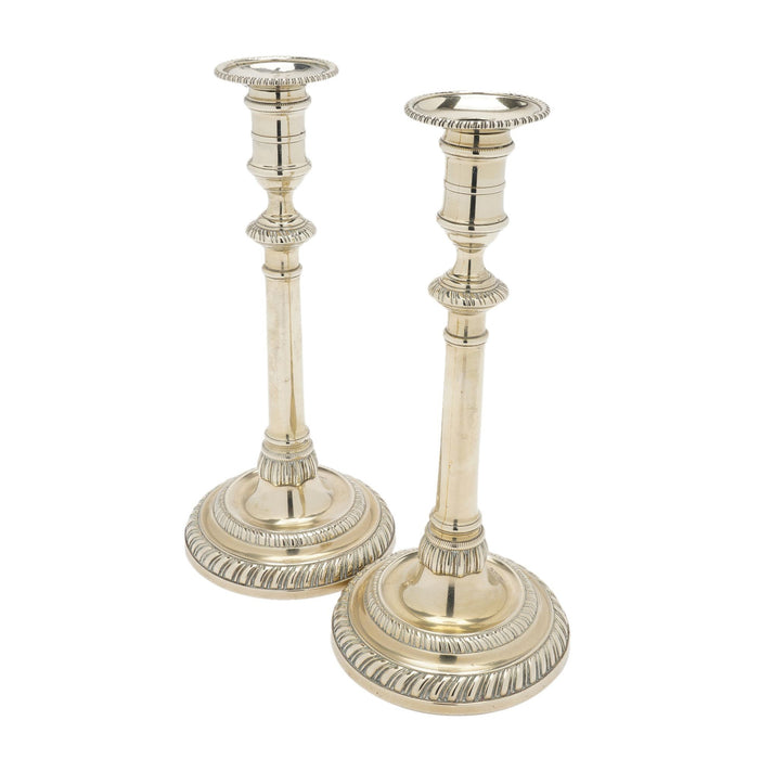 Pair of English Georgian cast paktong candlesticks (c. 1780)