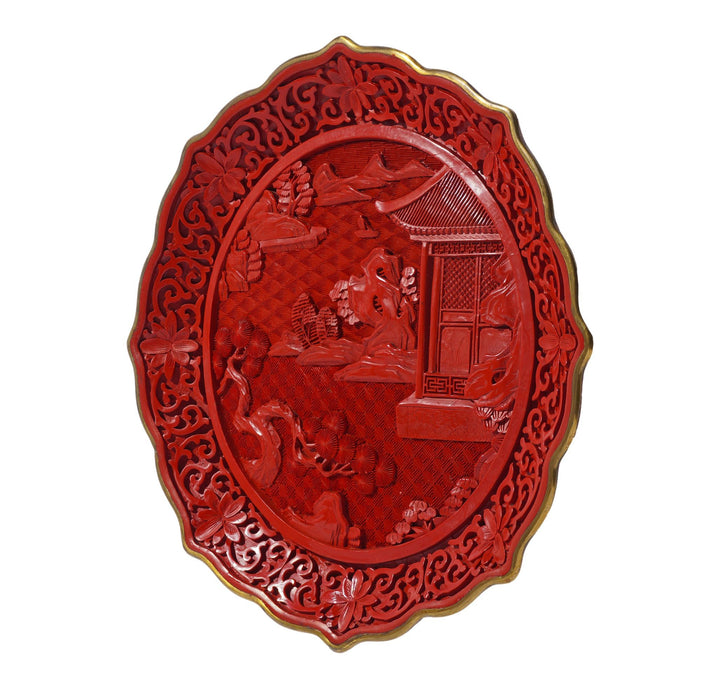 Chinese carved Cinnabar plate (c. 1950)