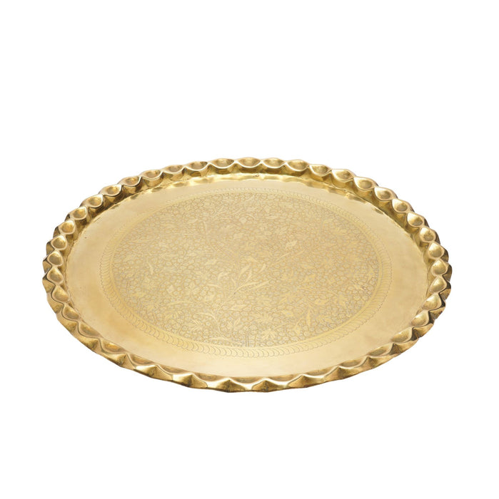 Large Anglo-Indian engraved brass tray (c. 1920)