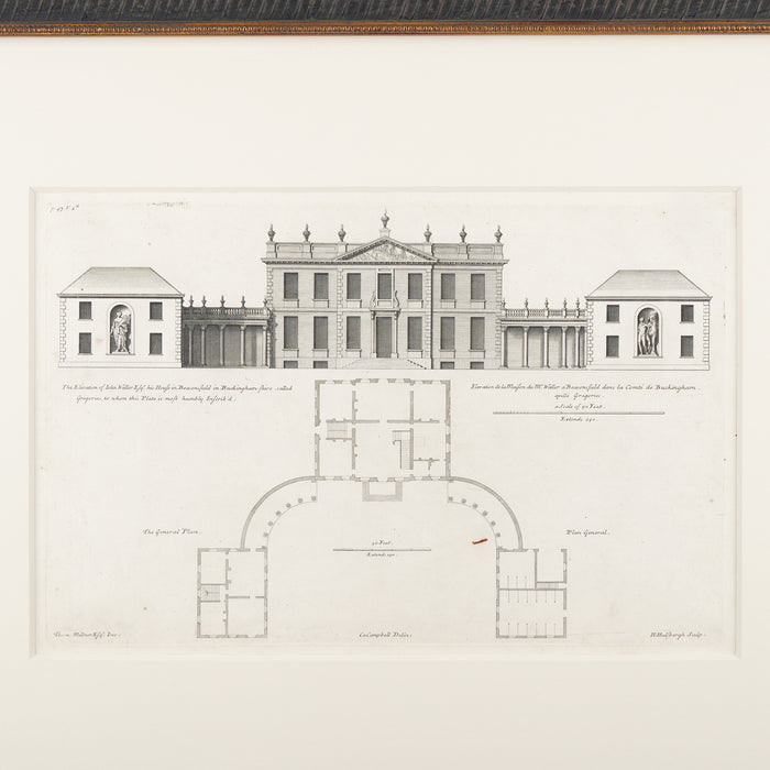 Two architectural engravings from Volume III of Vitruvius Britannicus by Colen Campbell (1725)