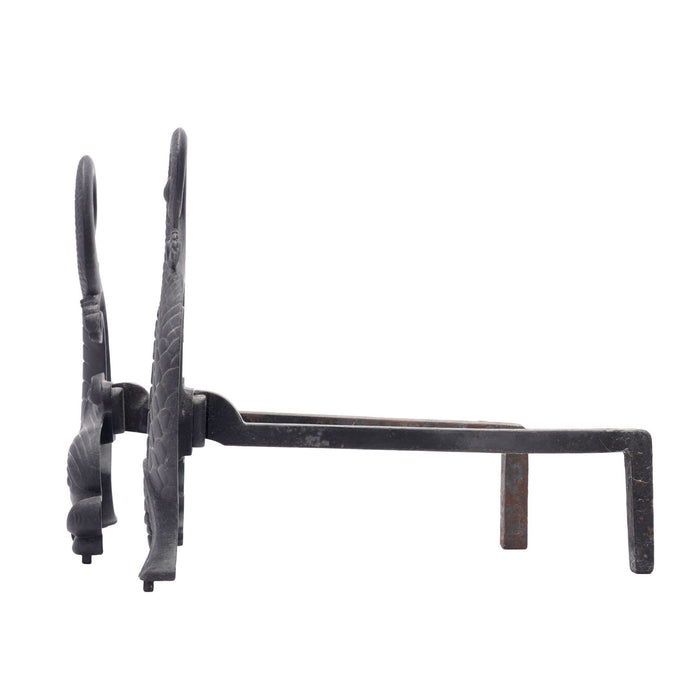 Pair of cast iron dolphin form andirons by Bradley & Hubbard (c. 1900)