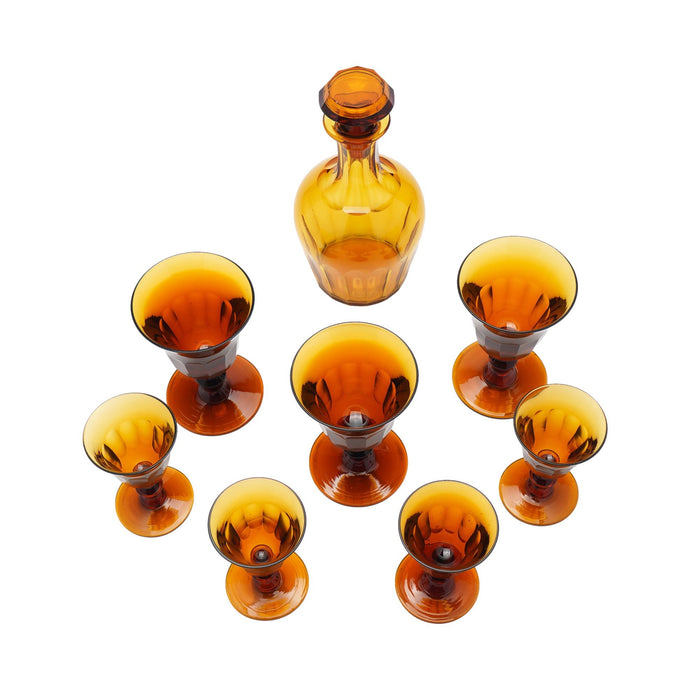 Set of amber glass stemware with decanter attributed to Phineas Dummer (c. 1830)