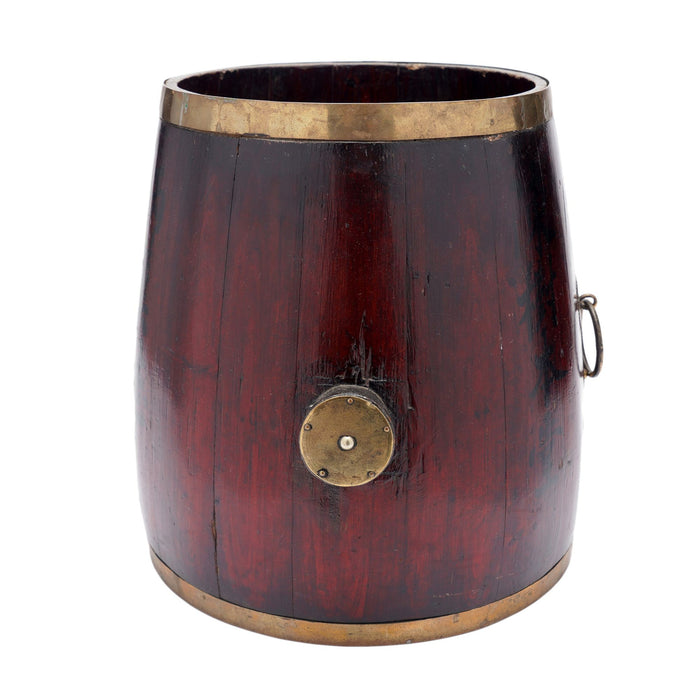 Chinese barrel form brass bound stave constructed grain measure (c. 1915)