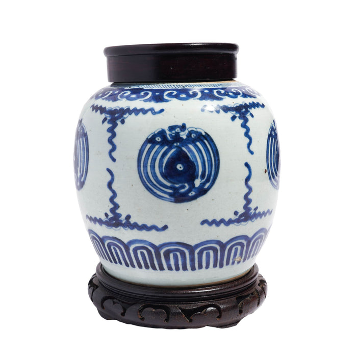 Chinese ceramic ginger jar on wood stand (c. 1661 -1722)
