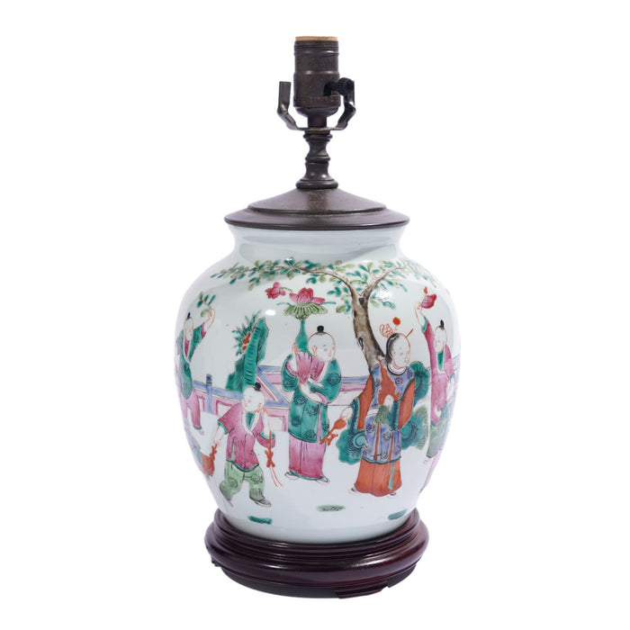 Chinese ginger jar lamp in polychrome enamels (c. 1890-1910)