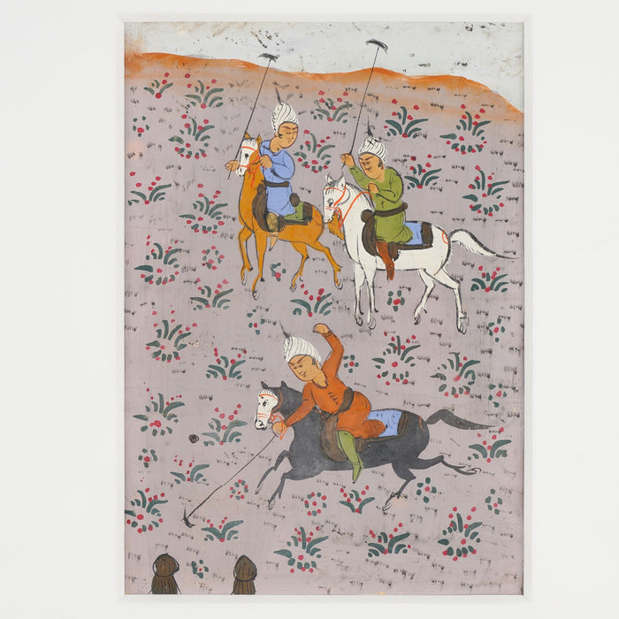 Pair of Persian gouache paintings of polo players (c. 1800's)