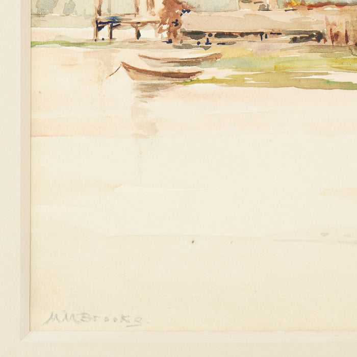 Framed watercolor of a New England coastal scene by Mary Mason Brooks (c. 1910)