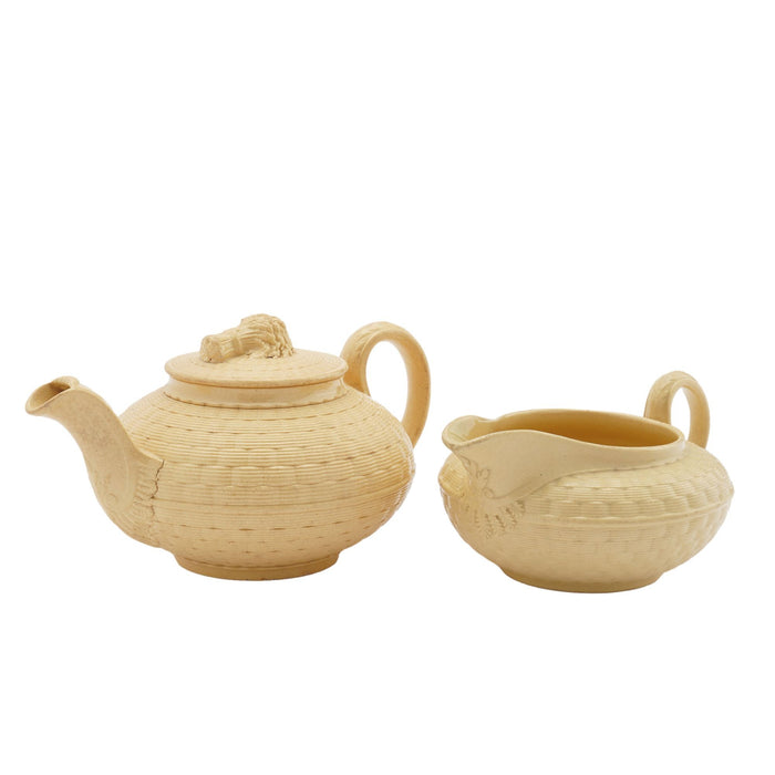 Caneware creamer and tea pot by Wedgwood (c. 1817)