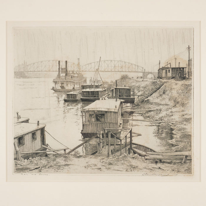 Upper Mississippi engraving titled Rain & Smoke (1938)