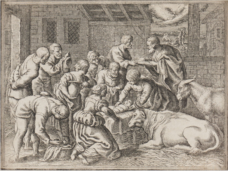 German copperplate engraving of the nativity (1600's)