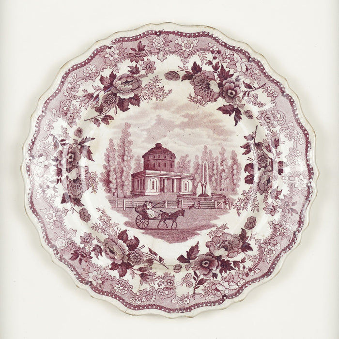 Pair of framed English mulberry transfer tea plates with two views of Philadelphia (c. 1835)