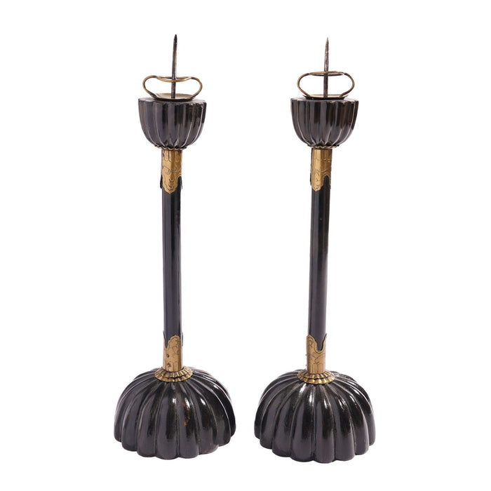 Pair of Japanese black lacquered altar sticks (c. 1800's)