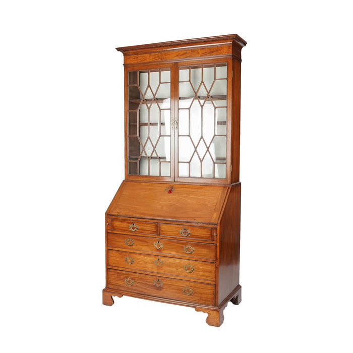 English George III Chippendale slant front secretary desk with glazed astragal doors (c. 1770)