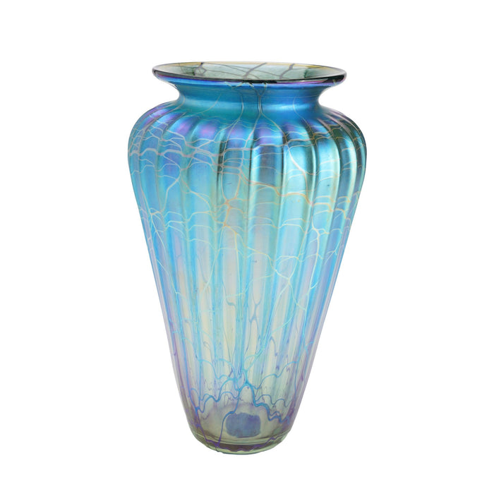 Contemporary iridescent blue blown glass vase by Mayauel Ward (2015)