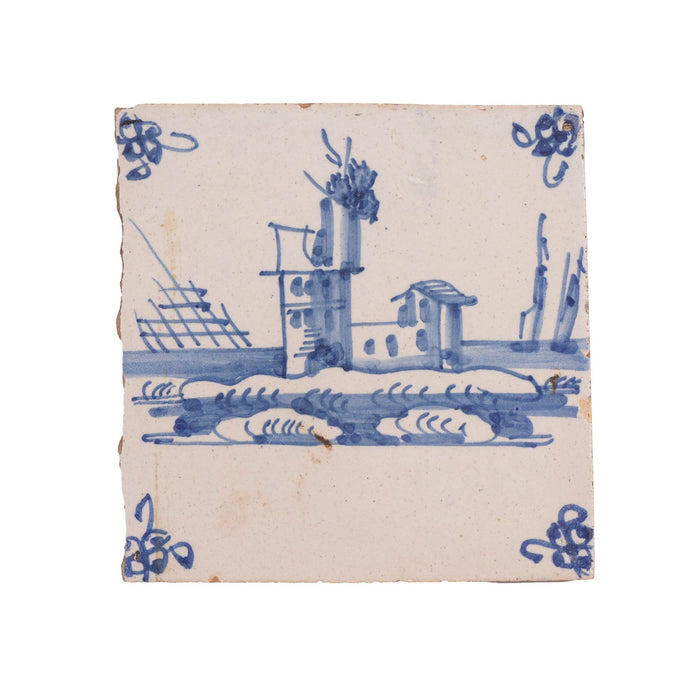 Pair of Delft faience tiles in cobalt blue (c. 1700's)