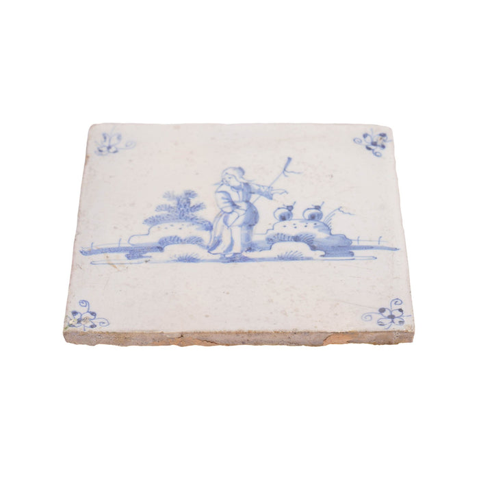 Set of 6 Delft cobalt blue figural faience tiles (c. 1650)