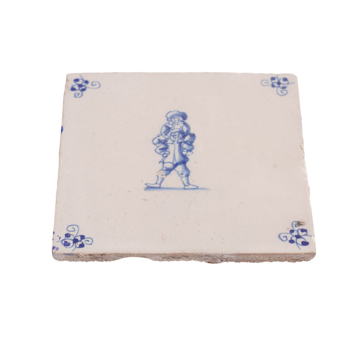 Pair of Delft double figure faience tiles in cobalt blue (c. 1600’s)