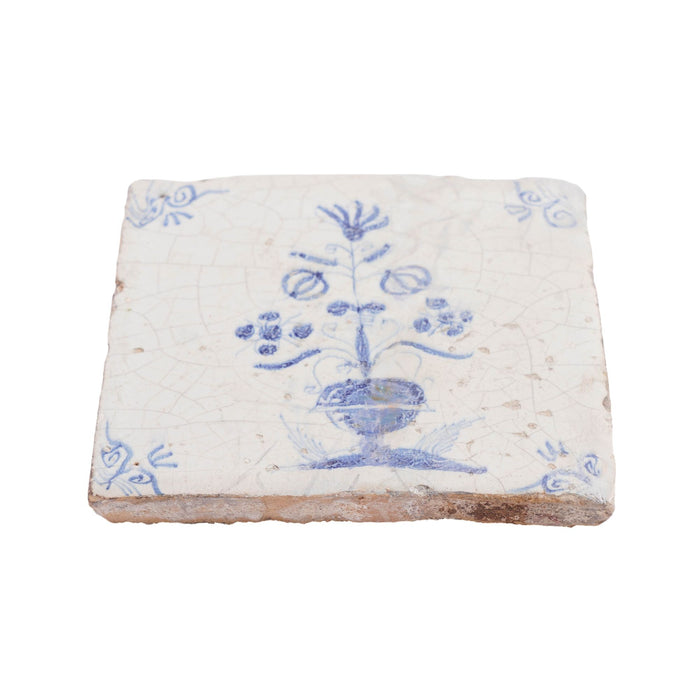 Set of 5 Delft faience tiles with tulips in an urn (c. 1600's)