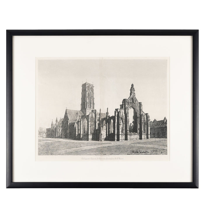 Pair of engravings of English gothic churches by John Coney (1819)