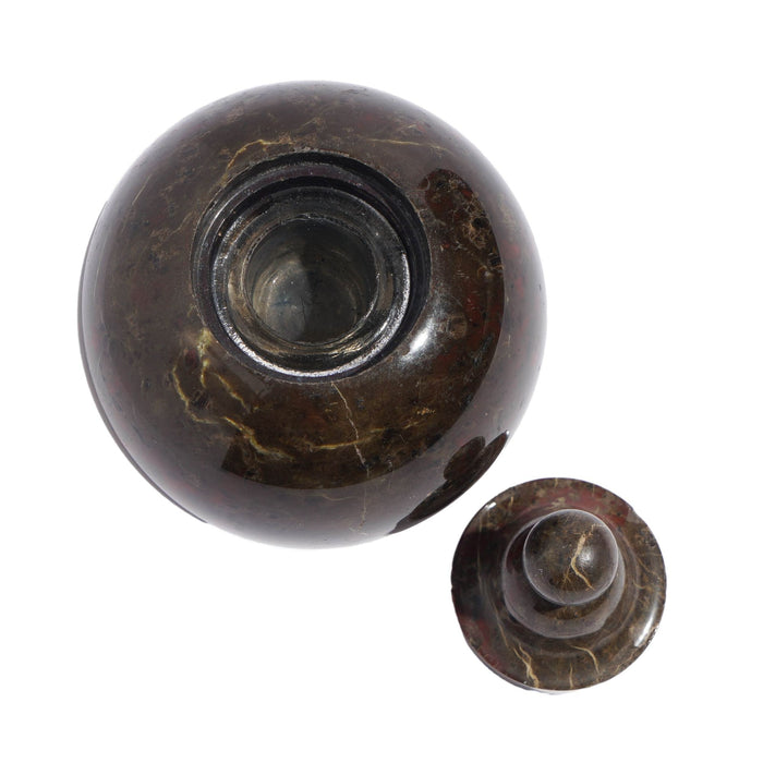 Carved globe form serpentine ink well (1800's)
