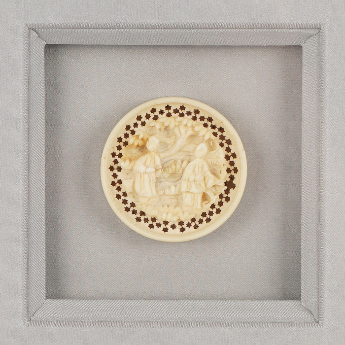 Pair of framed Chinese carved bone game pieces (c. 1820)