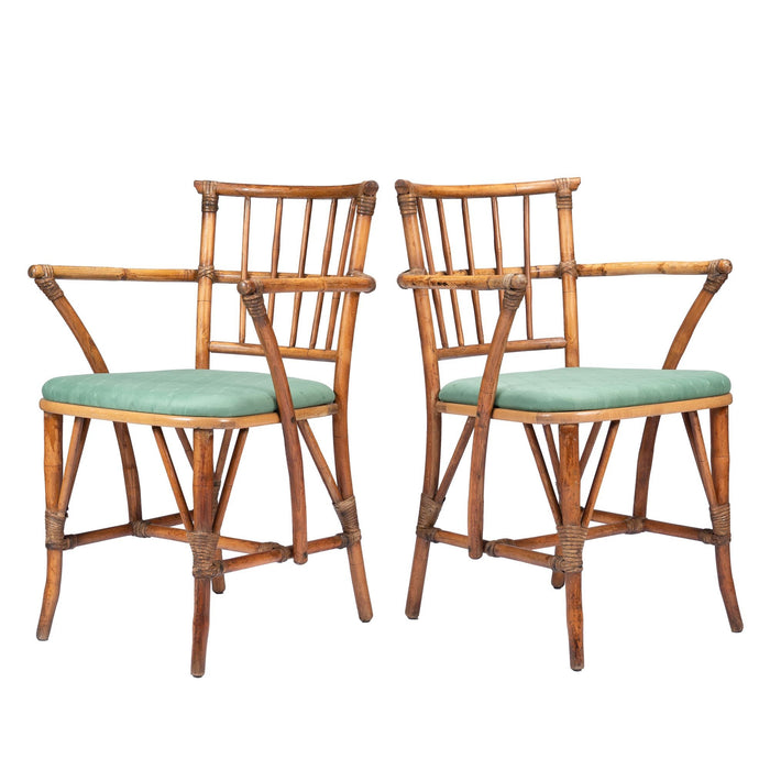 Pair of American Mid Century bamboo turned arm chairs (1950's)